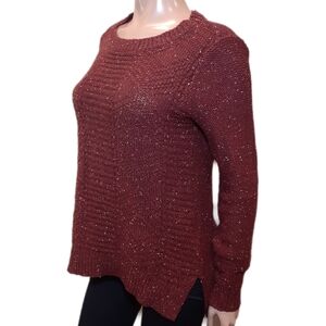 💠HOLLISTER Flecked Maroon Knit Tunic Sweater Side Slit Chunky Ribbed